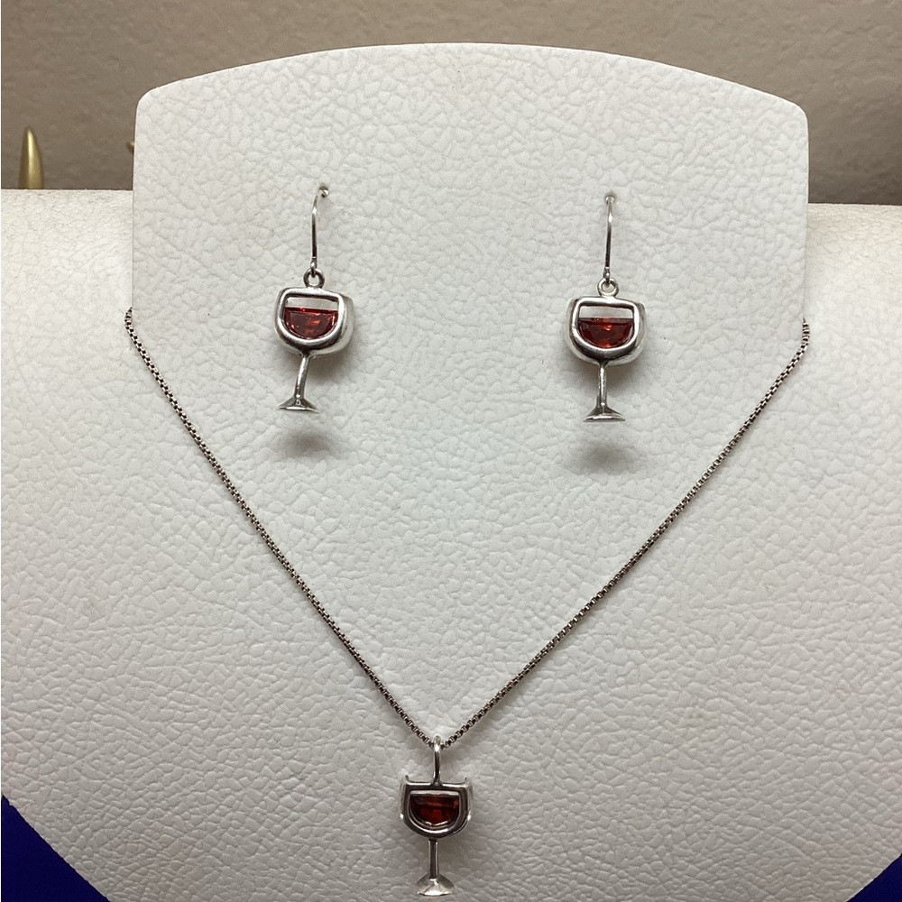 925 silver and red stone set